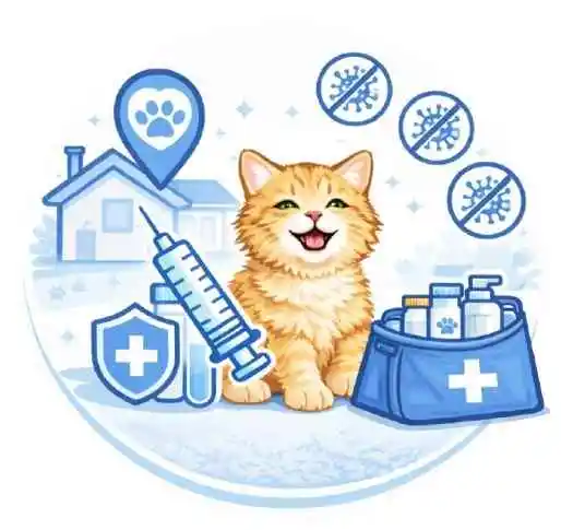 Veterinarian administering vaccinations to a kitten in veterinary clinic in Dubai