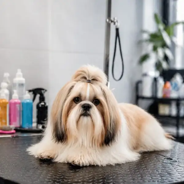 Pet showing coat issues indicating need for professional grooming instead of home bath in Dubai