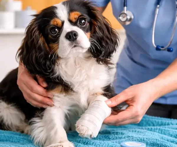 dog getting vaccinated by vet