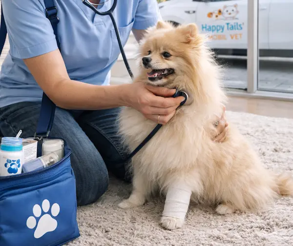 dog getting vaccinated by a mobile vet
