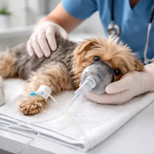 Dog receiving veterinary treatment for neurological emergencies