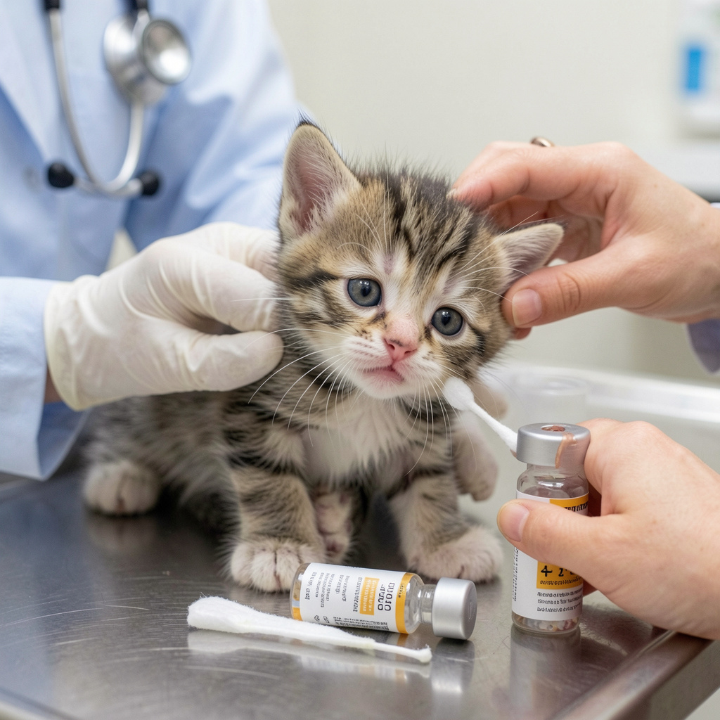 Veterinarian giving pet vaccination injection to dog in veterinary clinic in Dubai